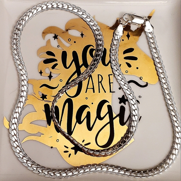 Fashion unisex 5mm silver full sideways link chain necklace. 20". - Picture 4 of 7